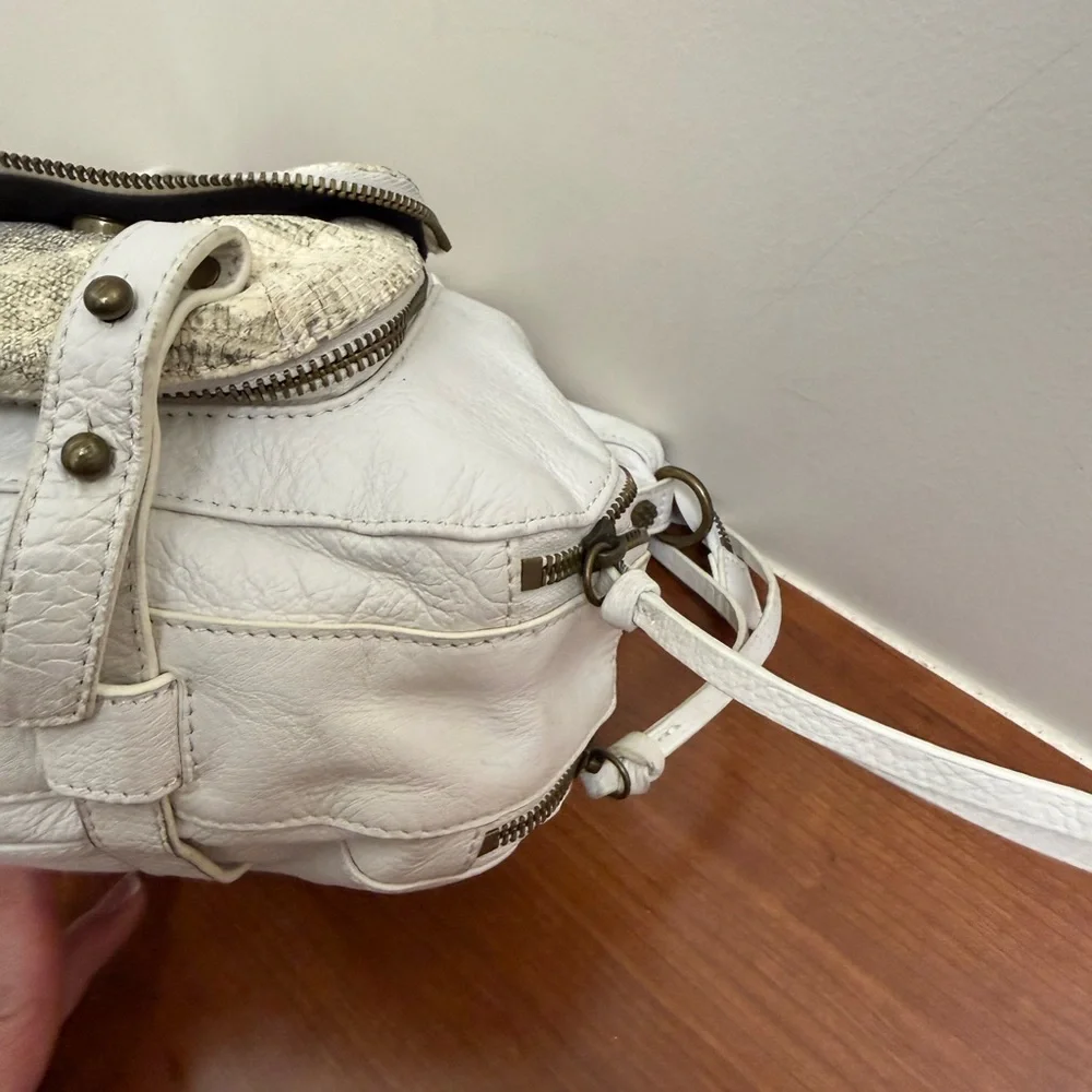 JOELLE HAWKENS WHITE SNAKE  LEATHER SHOULDER BAG - 34 INCH  CROSSBODY STRAP